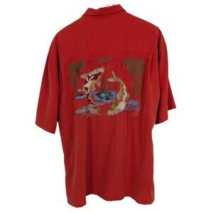Vintage Koi Fish Embroidered Button Up Shirt Y2K Japanese Statement Text Size L